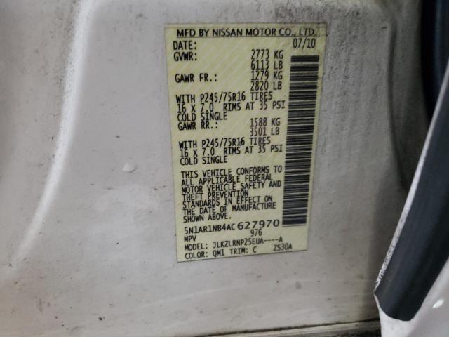 5N1AR1NB4AC627970 - 2010 NISSAN PATHFINDER S WHITE photo 13