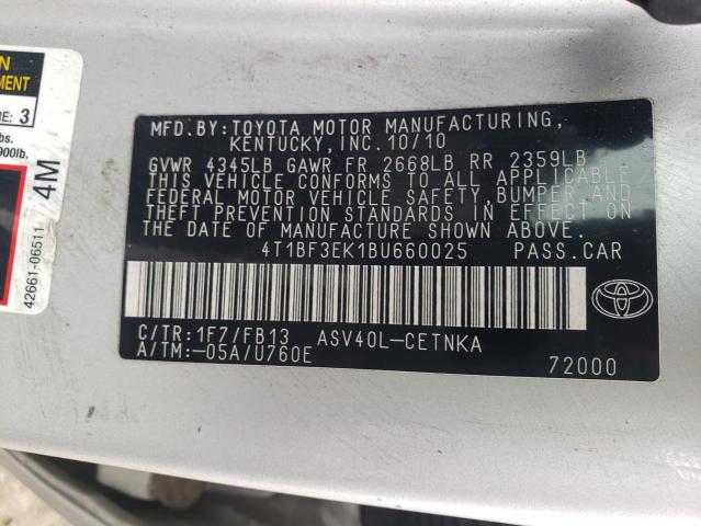 4T1BF3EK1BU660025 - 2011 TOYOTA CAMRY BASE SILVER photo 13