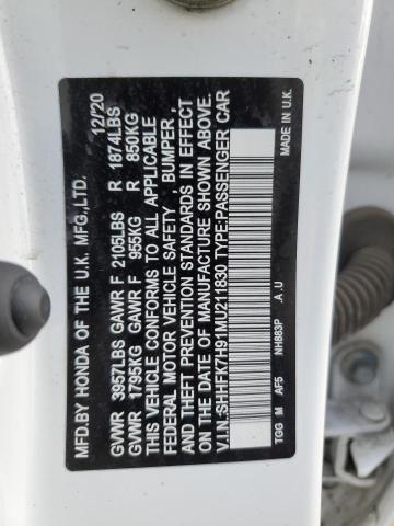 SHHFK7H91MU211830 - 2021 HONDA CIVIC SPORT TOURING WHITE photo 12