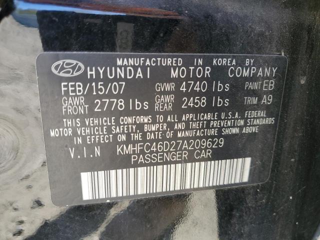 KMHFC46D27A209629 - 2007 HYUNDAI AZERA GLS BLACK photo 12