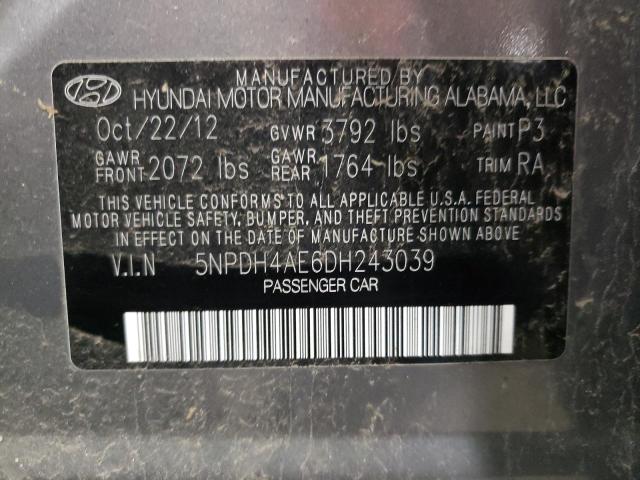 5NPDH4AE6DH243039 - 2013 HYUNDAI ELANTRA GLS SILVER photo 12