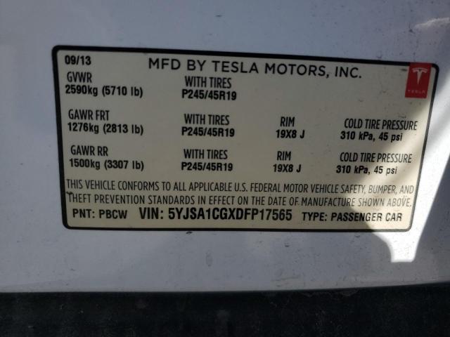 5YJSA1CGXDFP17565 - 2013 TESLA MODEL S Սպիտակ լուսանկար 13