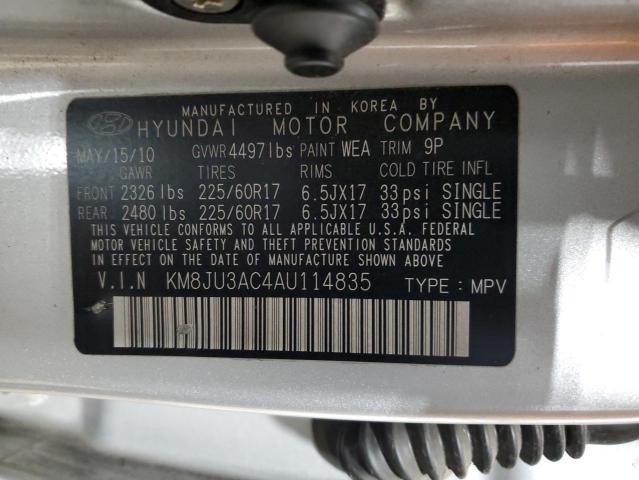 KM8JU3AC4AU114835 - 2010 HYUNDAI TUCSON GLS SILVER photo 13