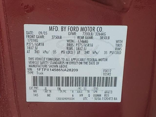 1FTPX14586NA28209 - 2006 FORD F150 RED photo 12