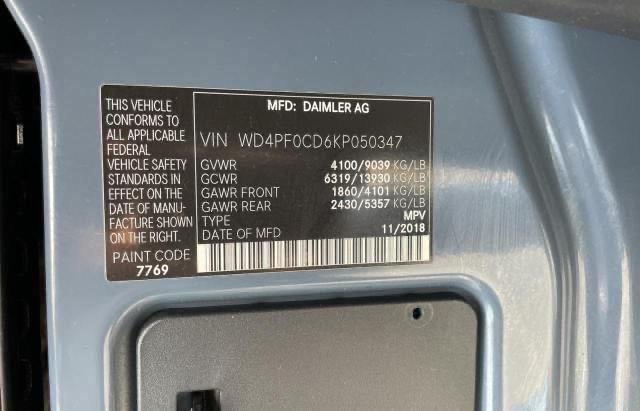 WD4PF0CD6KP050347 - 2019 MERCEDES-BENZ SPRINTER 2500/3500 BLUE photo 10