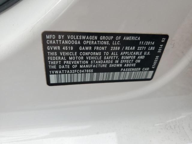 1VWAT7A32FC047855 - 2015 VOLKSWAGEN PASSAT S WHITE photo 12