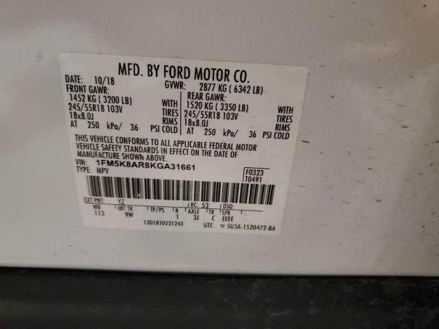 1FM5K8AR8KGA31661 - 2019 FORD EXPLORER POLICE INTERCEPTOR 白色 照片 14