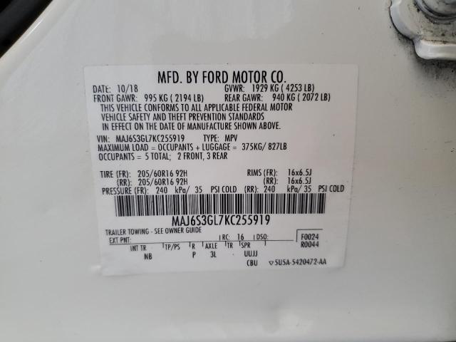 MAJ6S3GL7KC255919 - 2019 FORD ECOSPORT SE WHITE photo 13