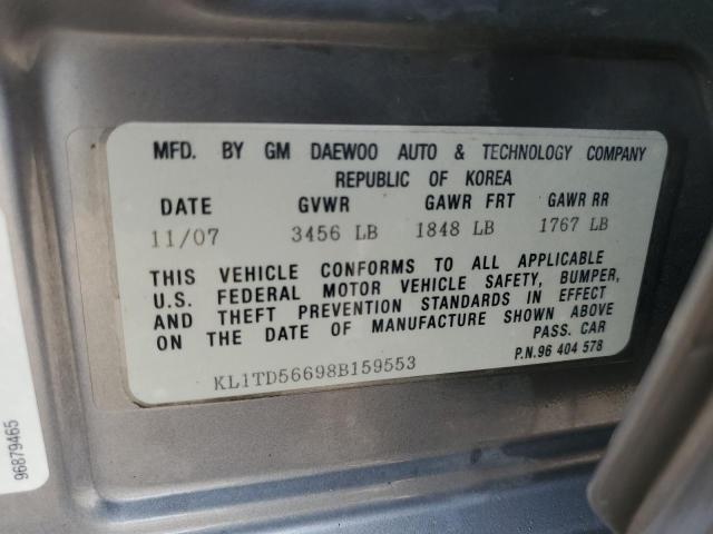 KL1TD56698B159553 - 2008 CHEVROLET AVEO BASE GRAY photo 12