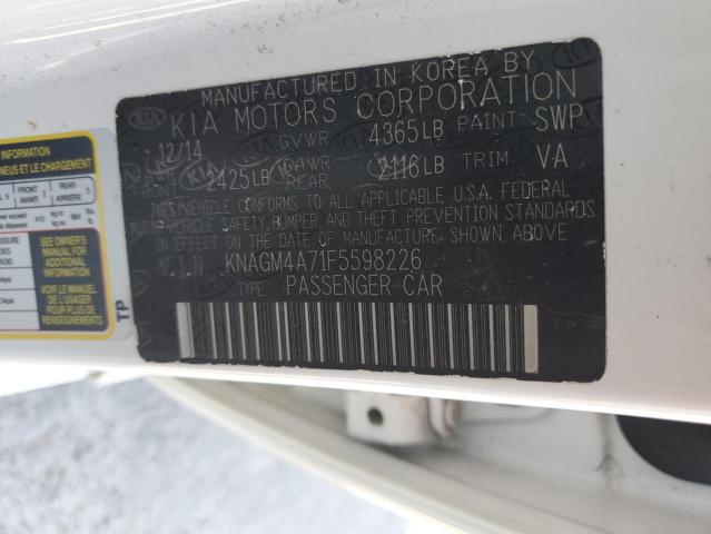 KNAGM4A71F5598226 - 2015 KIA OPTIMA LX WHITE photo 12