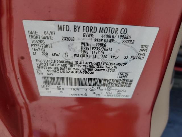 1FMCU03Z48KA55025 - 2008 FORD ESCAPE XLT RED photo 12