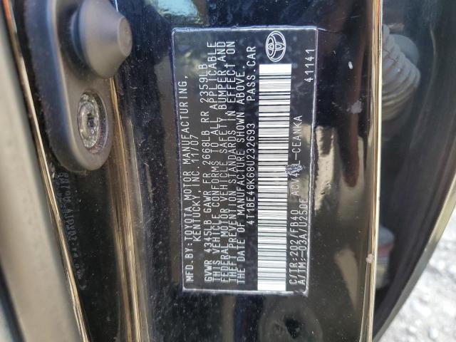 4T1BE46K68U232693 - 2008 TOYOTA CAMRY CE BLACK photo 12