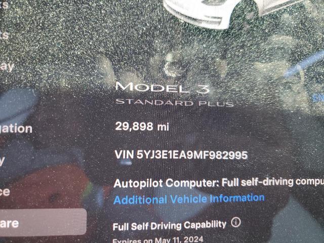 5YJ3E1EA9MF982995 - 2021 TESLA MODEL 3 WHITE photo 9