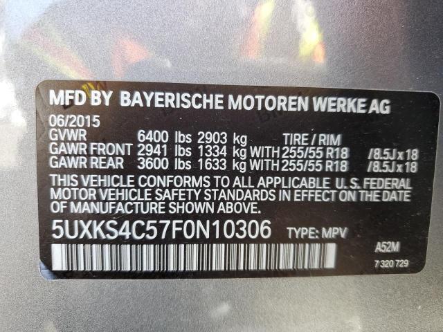 5UXKS4C57F0N10306 - 2015 BMW X5 XDRIVE35D GRAY photo 12