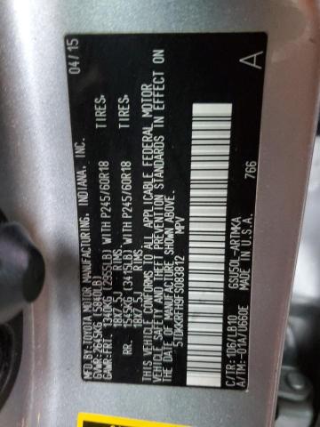 5TDKKRFH9FS083812 - 2015 TOYOTA HIGHLANDER XLE SILVER photo 13