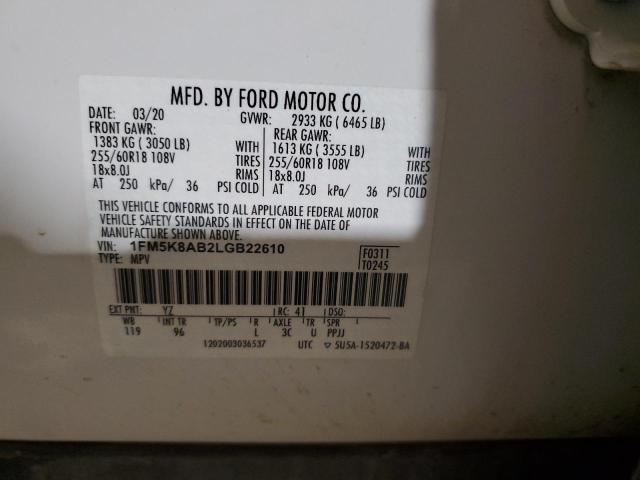 1FM5K8AB2LGB22610 - 2020 FORD EXPLORER POLICE INTERCEPTOR თეთრი ფოტო 13