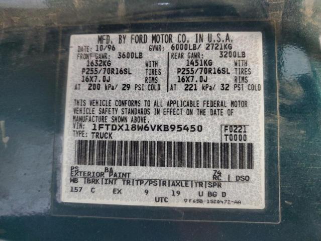 1FTDX18W6VKB95450 - 1997 FORD F150 GREEN photo 12
