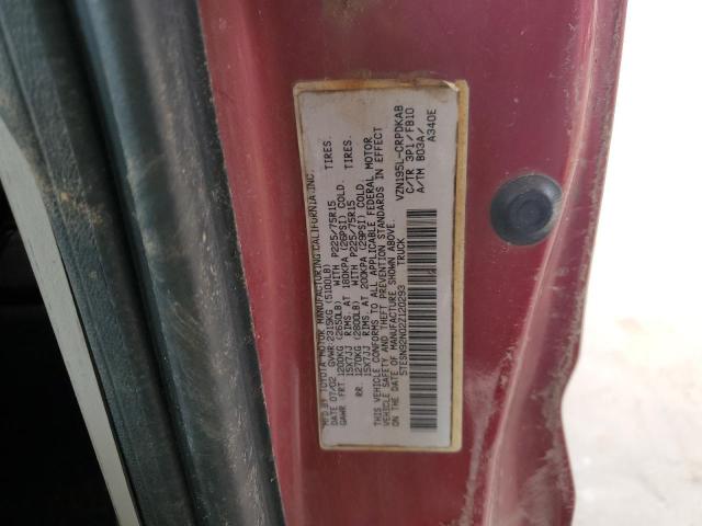 5TESN92N02Z120293 - 2002 TOYOTA TACOMA XTRACAB PRERUNNER მუქწითელი ფოტო 12