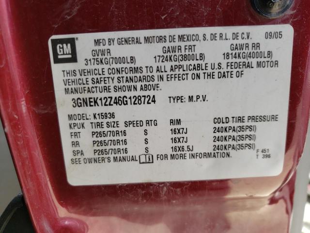 3GNEK12Z46G128724 - 2006 CHEVROLET AVALANCHE K1500 BURGUNDY photo 12