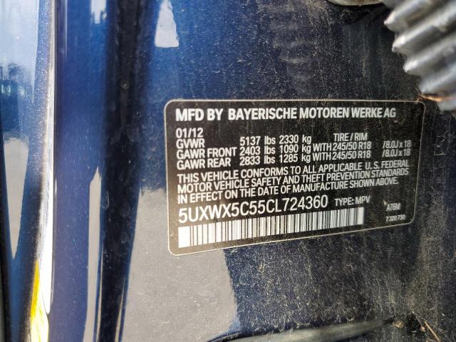 5UXWX5C55CL724360 - 2012 BMW X3 XDRIVE28I BLUE photo 13