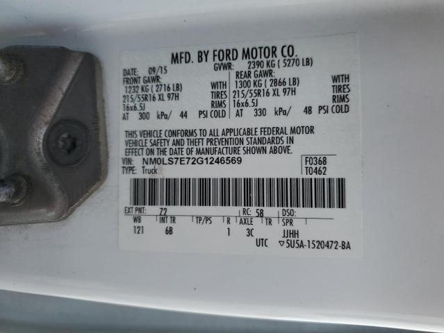 NM0LS7E72G1246569 - 2016 FORD TRANSIT CONNECT XL WHITE photo 13