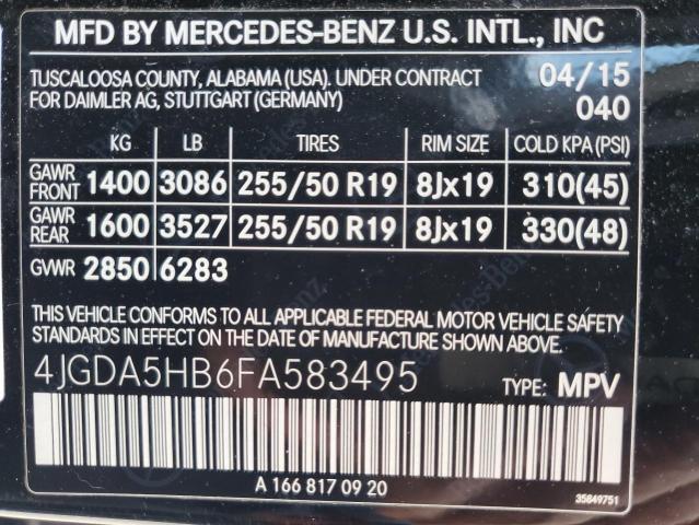 4JGDA5HB6FA583495 - 2015 MERCEDES-BENZ ML 350 4MATIC BLACK photo 13