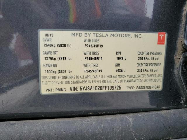 5YJSA1E26FF109725 - 2015 TESLA MODEL S 灰色 照片 12