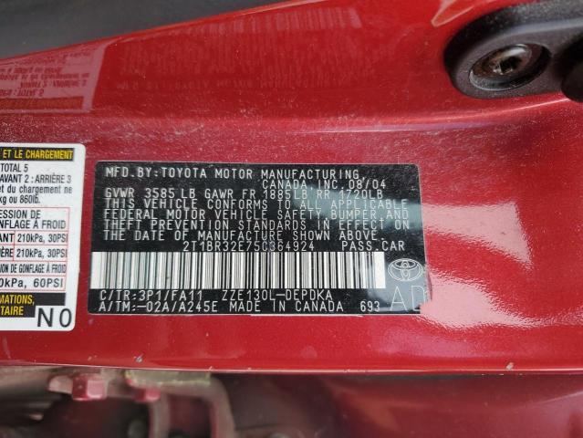 2T1BR32E75C364924 - 2005 TOYOTA COROLLA CE أحمر صورة 13