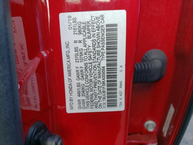 19UUB1F58KA009564 - 2019 ACURA TLX TECHNOLOGY RED photo 12