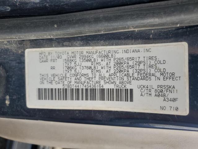 5TBDT44174S436164 - 2004 TOYOTA TUNDRA DOUBLE CAB SR5 BLUE photo 12