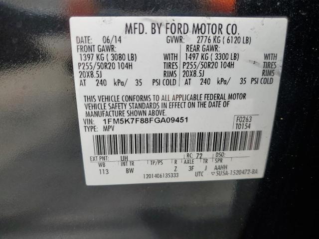 1FM5K7F88FGA09451 - 2015 FORD EXPLORER LIMITED BLACK photo 14