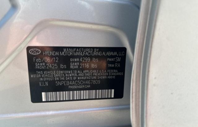 5NPEB4AC5CH467809 - 2012 HYUNDAI SONATA GLS SILVER photo 10