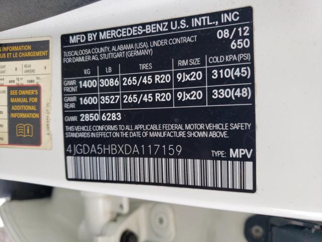 4JGDA5HBXDA117159 - 2013 MERCEDES-BENZ ML 350 4MATIC WHITE photo 13