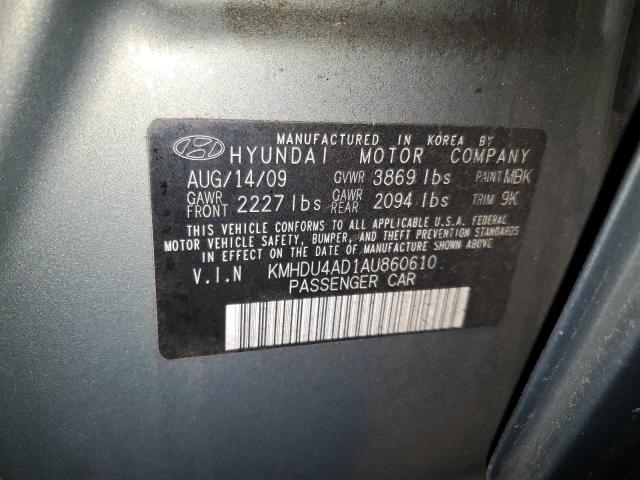 KMHDU4AD1AU860610 - 2010 HYUNDAI ELANTRA BLUE CHARCOAL photo 12