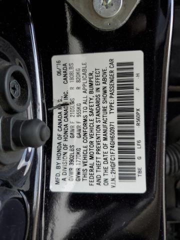 2HGFC1F74GH650971 - 2016 HONDA CIVIC EXL BLACK photo 12