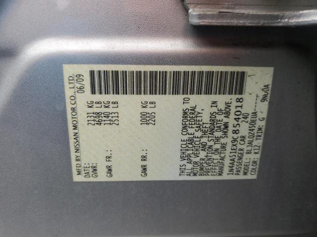 1N4AA51EX9C854018 - 2009 NISSAN MAXIMA S SILVER photo 12