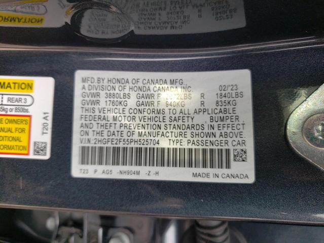 2HGFE2F55PH525704 - 2023 HONDA CIVIC SPORT 灰色 照片 12