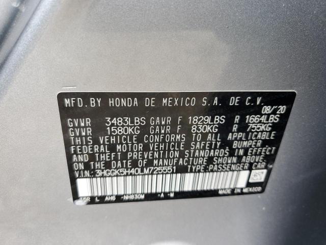 3HGGK5H40LM725551 - 2020 HONDA FIT LX SILVER photo 12