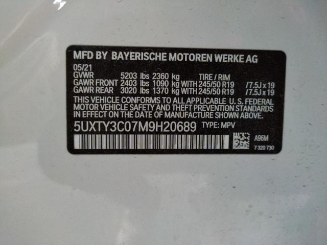 5UXTY3C07M9H20689 - 2021 BMW X3 SDRIVE30I WHITE photo 12