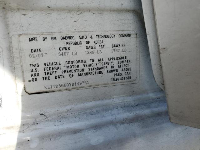 KL1TD56607B149721 - 2007 CHEVROLET AVEO BASE Ağ foto 12