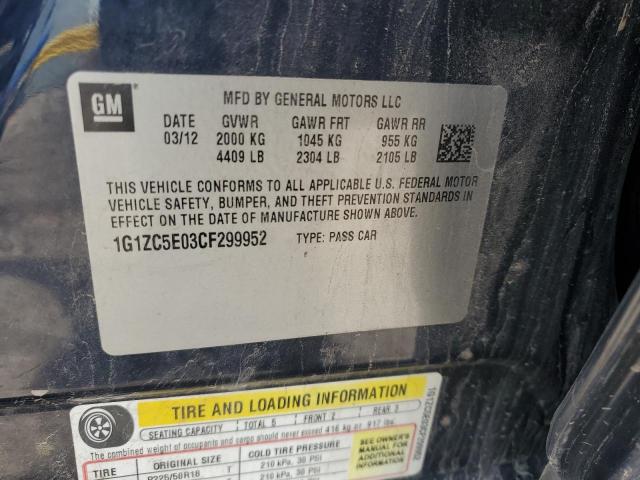 1G1ZC5E03CF299952 - 2012 CHEVROLET MALIBU 1LT BLUE photo 12