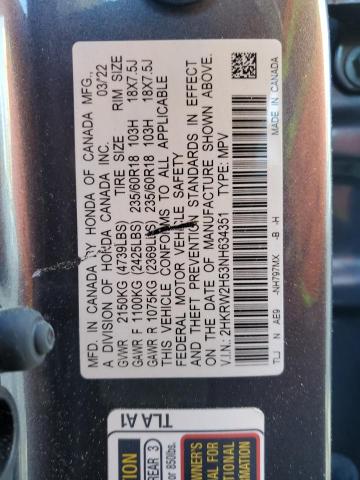 2HKRW2H53NH634351 - 2022 HONDA CR-V EX GRAY photo 14