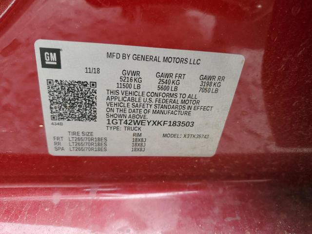 1GT42WEYXKF183503 - 2019 GMC SIERRA K3500 DENALI RED photo 12