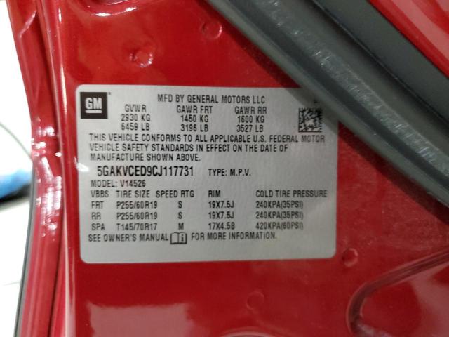 5GAKVCED9CJ117731 - 2012 BUICK ENCLAVE RED photo 14