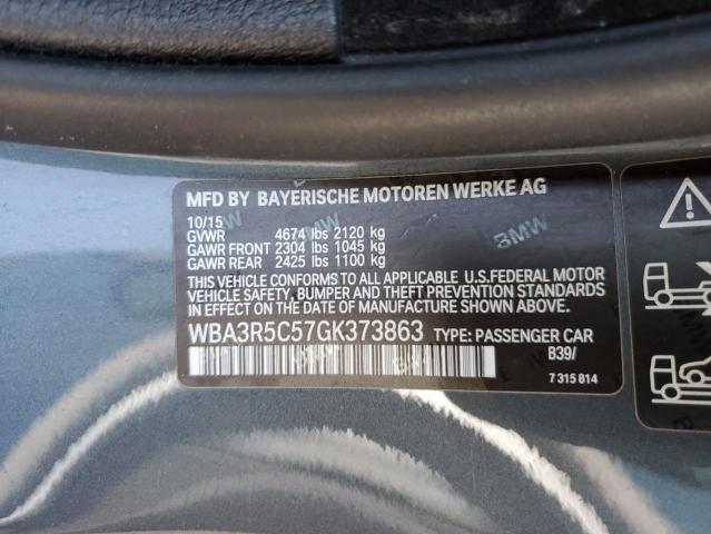 WBA3R5C57GK373863 - 2016 BMW 435 XI GRAY photo 12