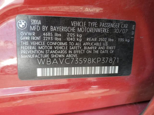 WBAVC73598KP37871 - 2008 BMW 328 XI SULEV RED photo 13