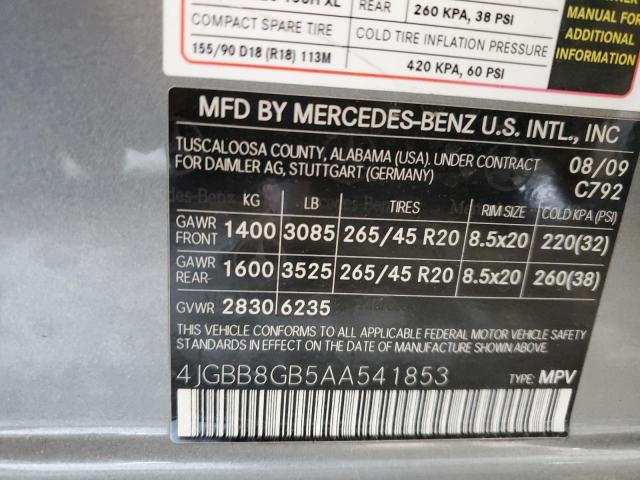 4JGBB8GB5AA541853 - 2010 MERCEDES-BENZ ML 350 4MATIC GRAY photo 13