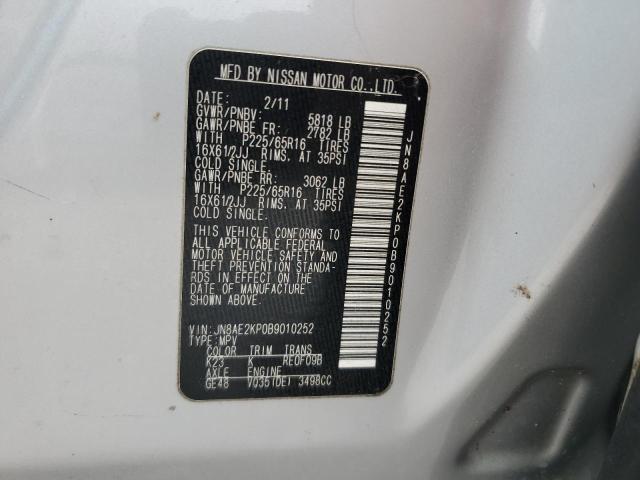 JN8AE2KP0B9010252 - 2011 NISSAN QUEST S SILVER photo 13