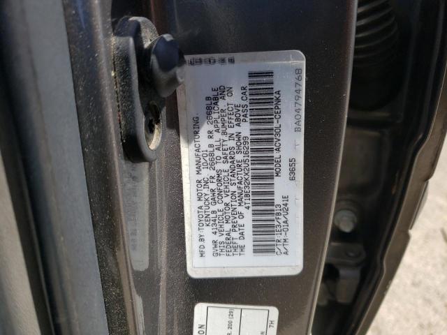 4T1BE32KX2U516299 - 2002 TOYOTA CAMRY LE GRAY photo 12