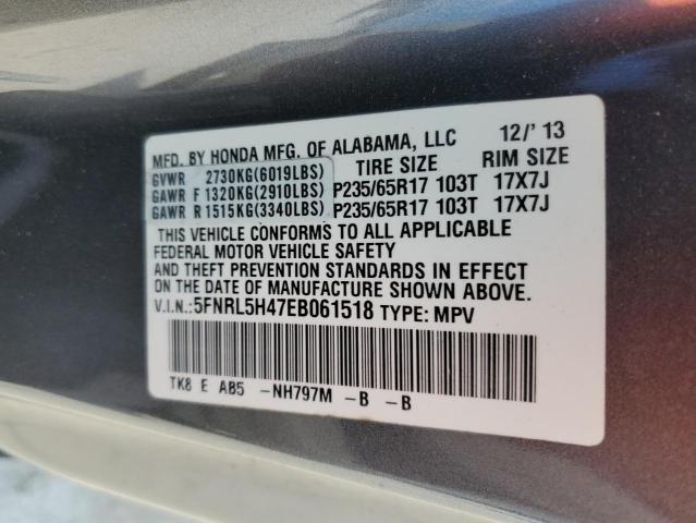 5FNRL5H47EB061518 - 2014 HONDA ODYSSEY EX GRAY photo 13